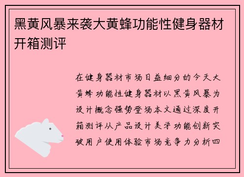 黑黄风暴来袭大黄蜂功能性健身器材开箱测评
